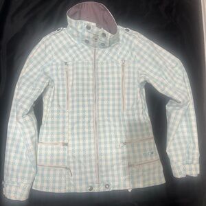 Burton Light Blue and White Checkered Ski Jacket